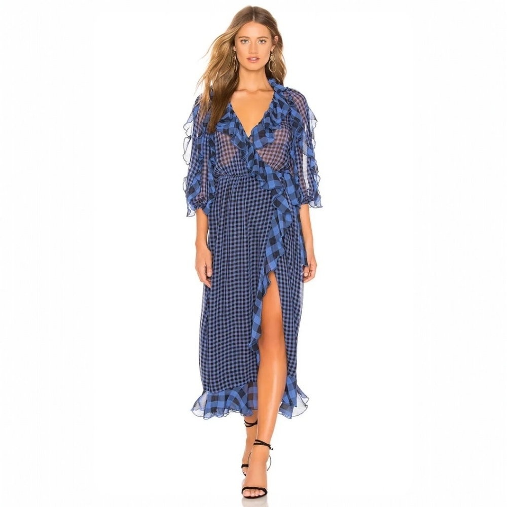 Tularosa Alicia Dress in Blue Check Size Small